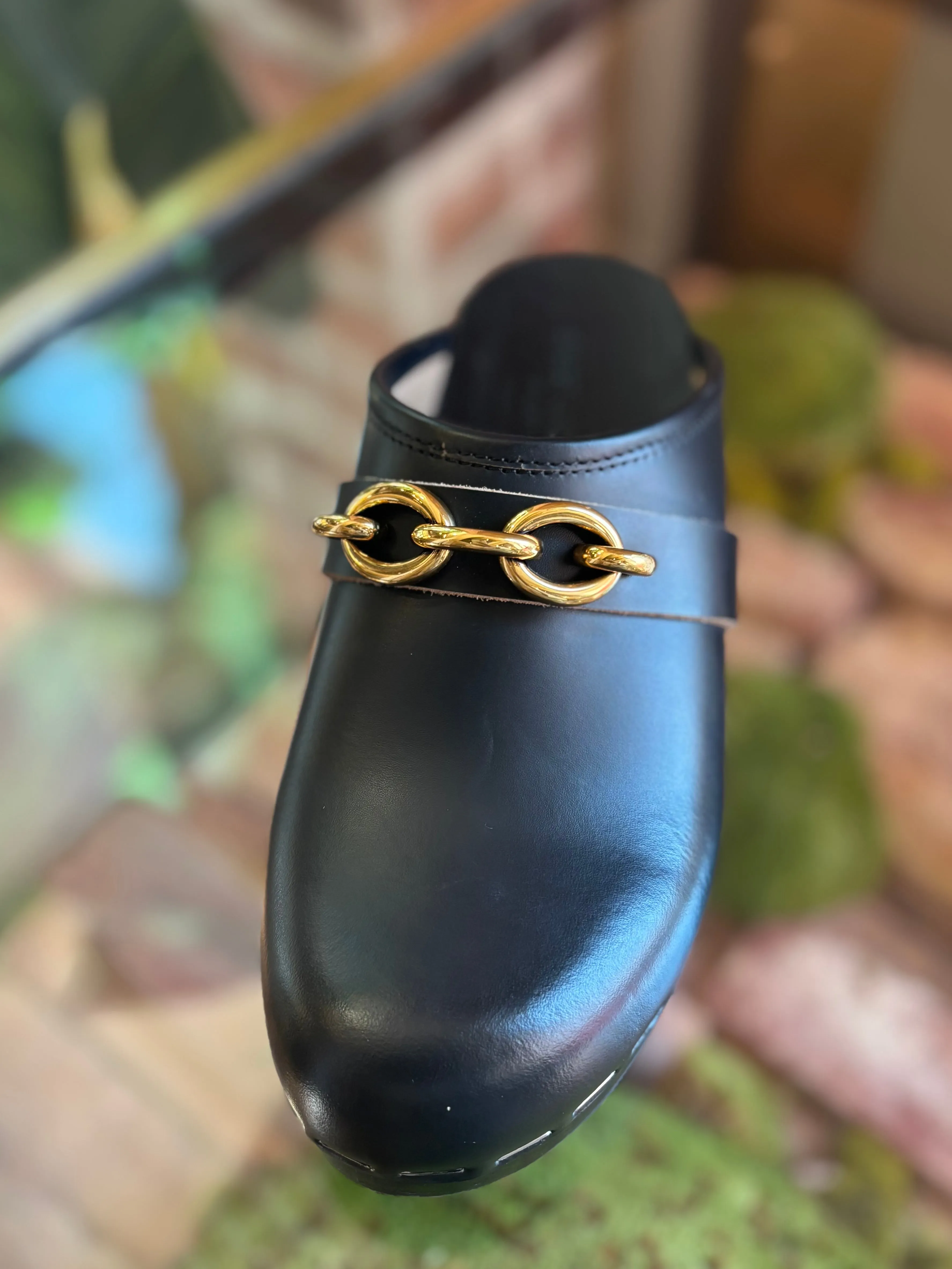 SAINT LAURENT Black Leather Clogs Sz 38