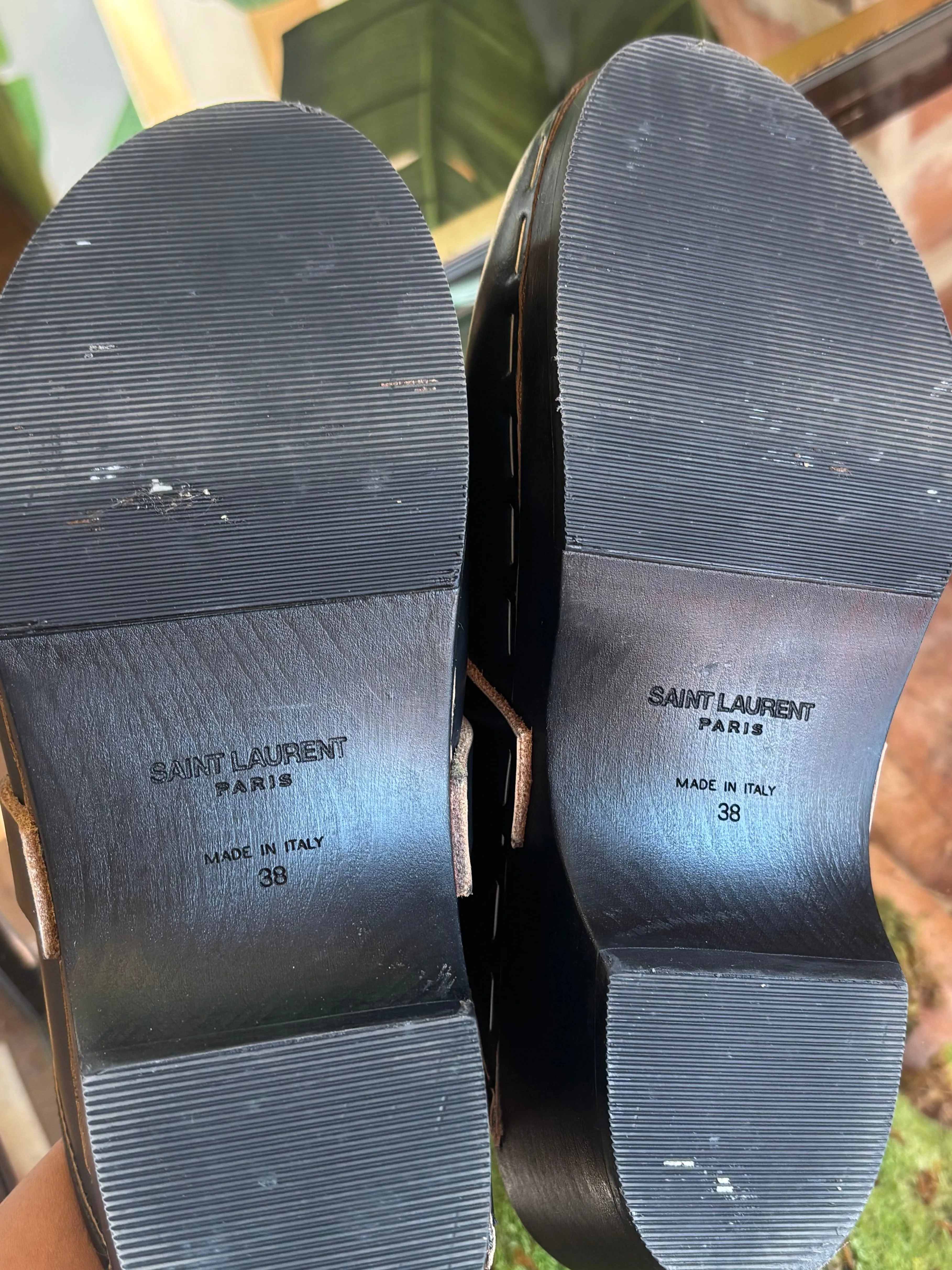 SAINT LAURENT Black Leather Clogs Sz 38