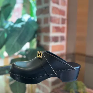 SAINT LAURENT Black Leather Clogs Sz 38