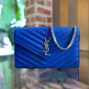 SAINT LAURENT Envelope Wallet On Chain Grain De Poudre Crossbody