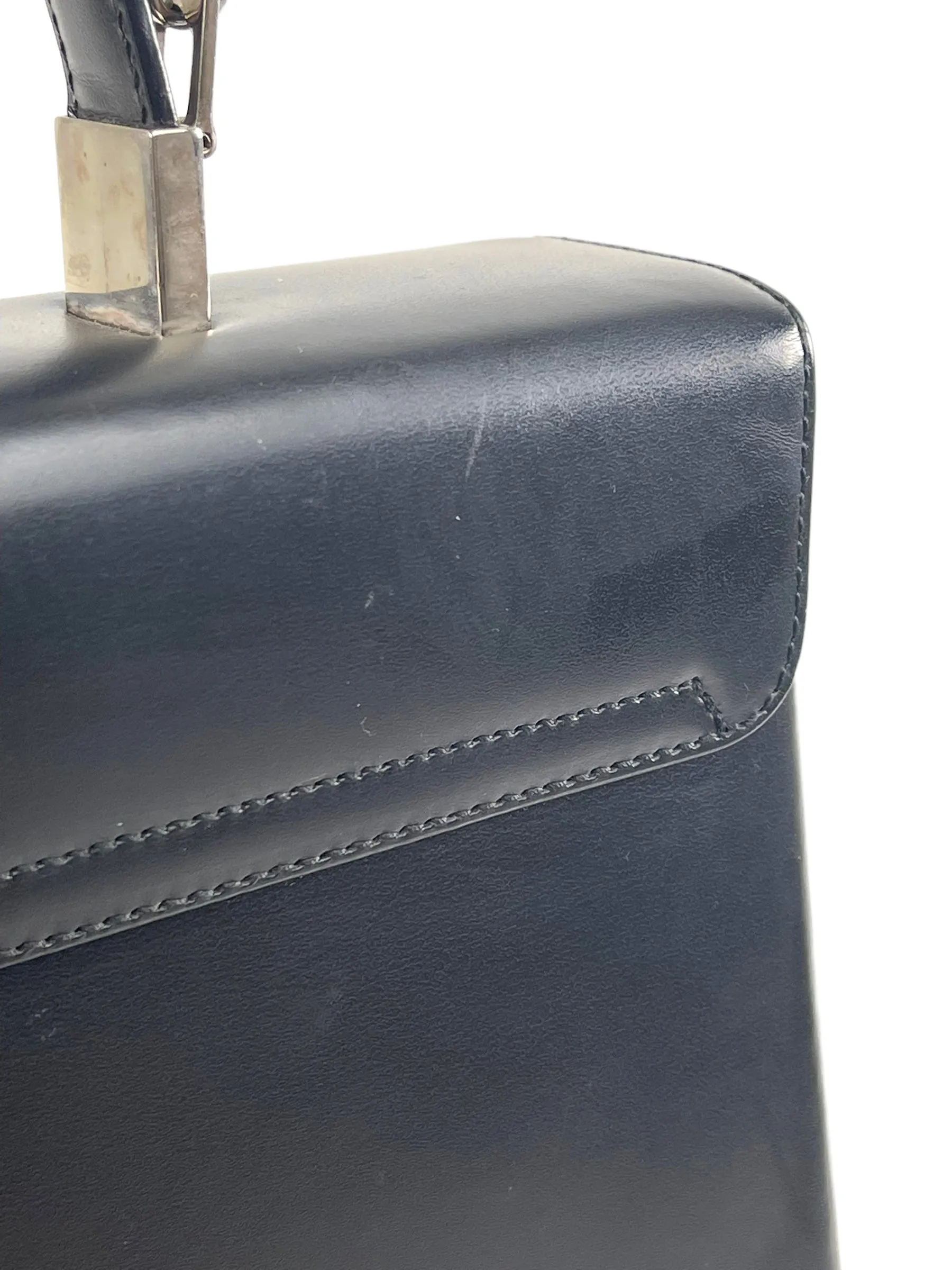 Salvatore Ferragamo Black Structured Leather Satchel