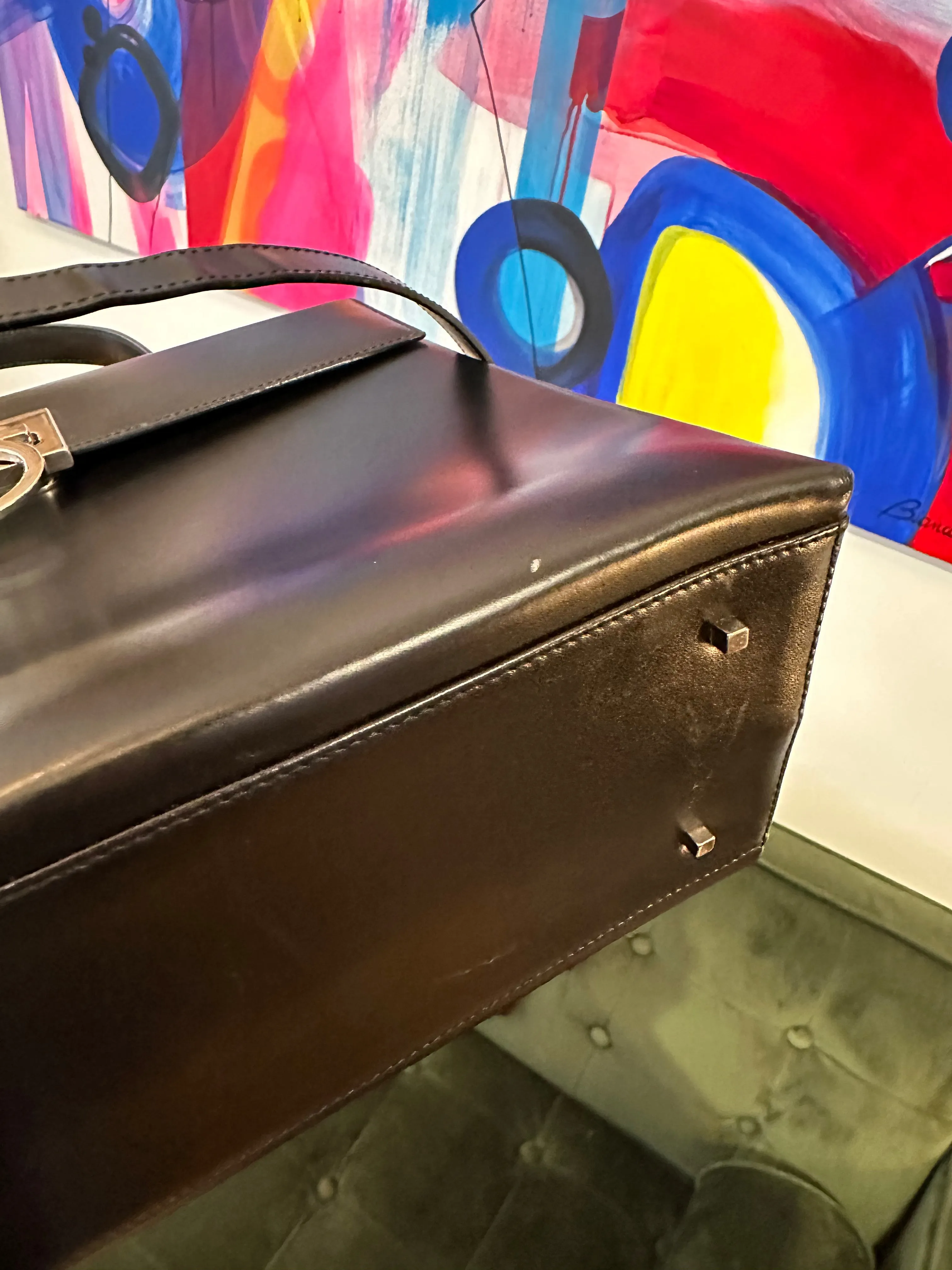 Salvatore Ferragamo Black Structured Leather Satchel