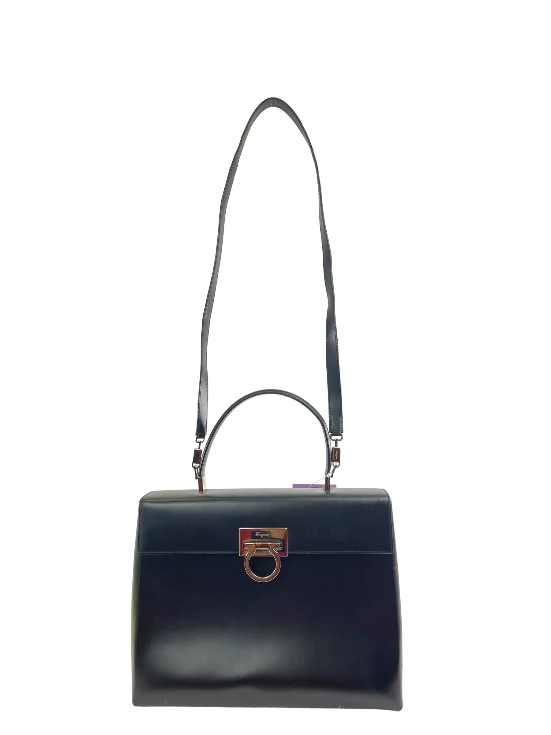 Salvatore Ferragamo Black Structured Leather Satchel
