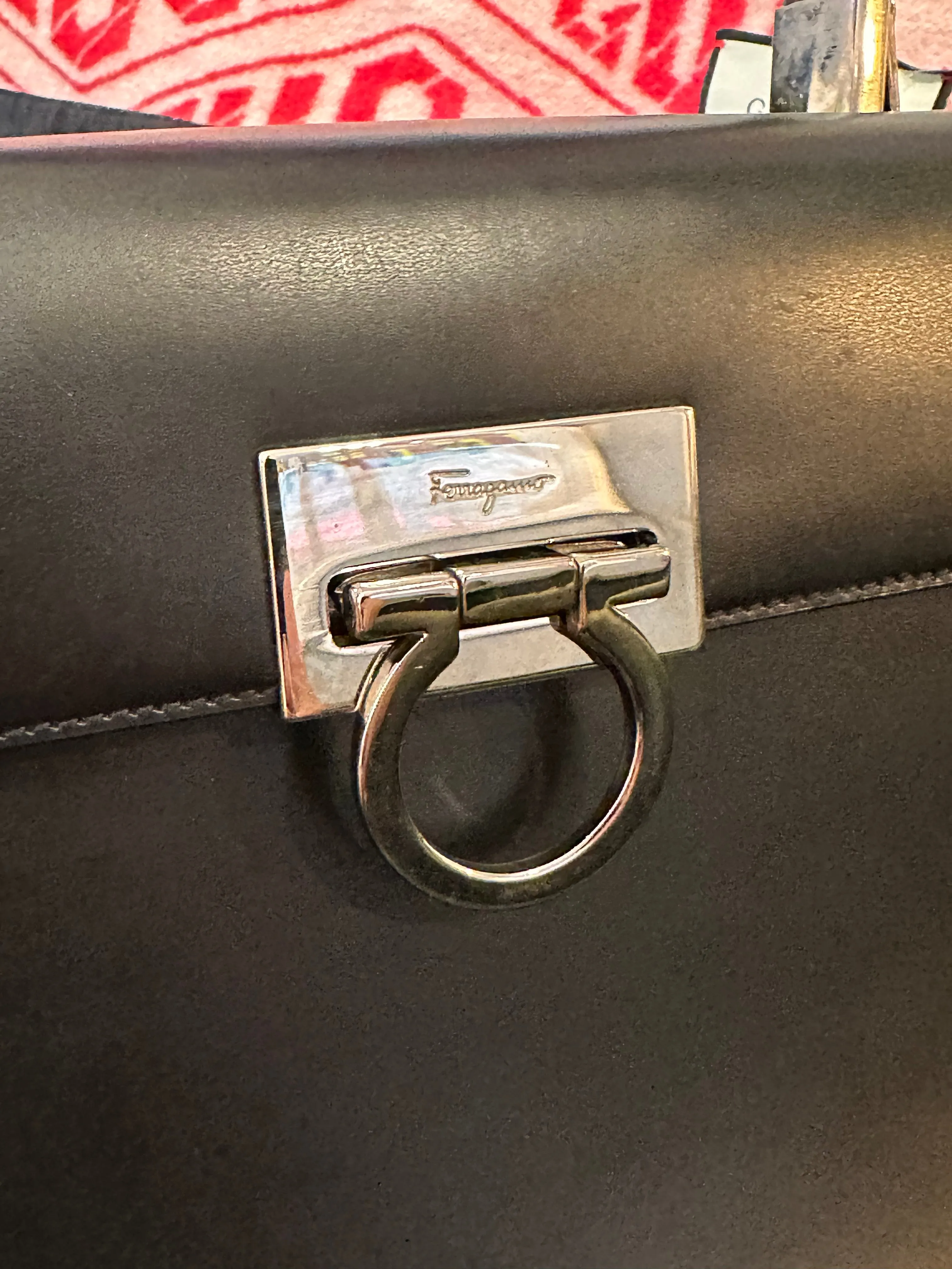 Salvatore Ferragamo Black Structured Leather Satchel