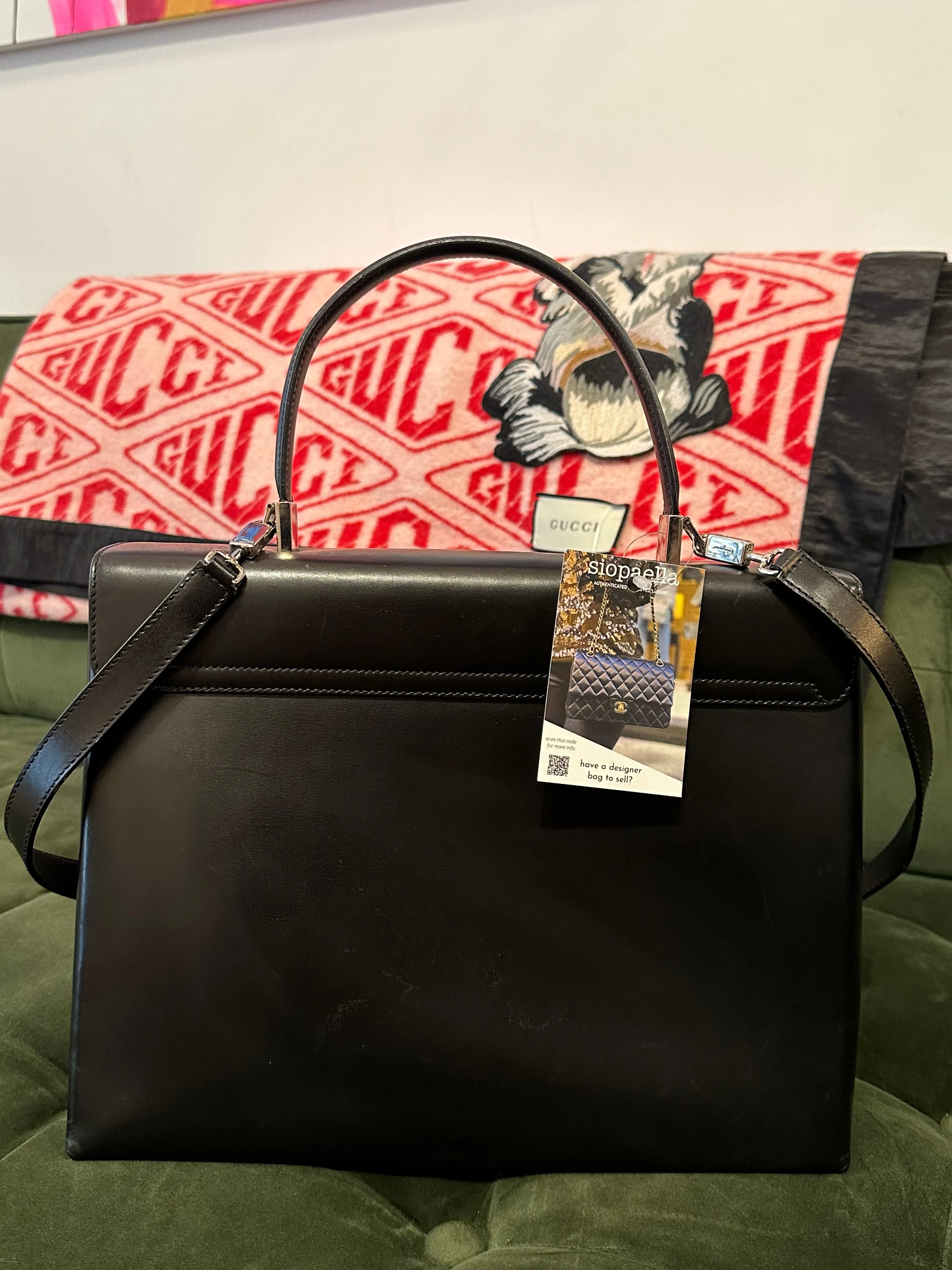 Salvatore Ferragamo Black Structured Leather Satchel