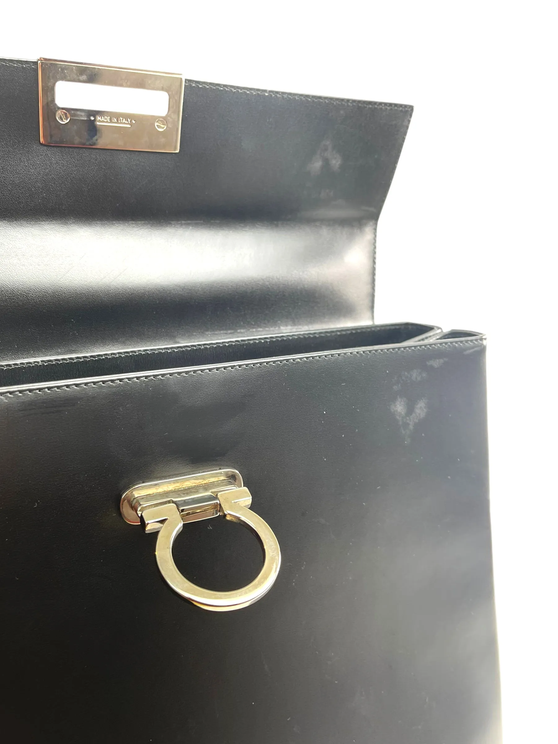 Salvatore Ferragamo Black Structured Leather Satchel