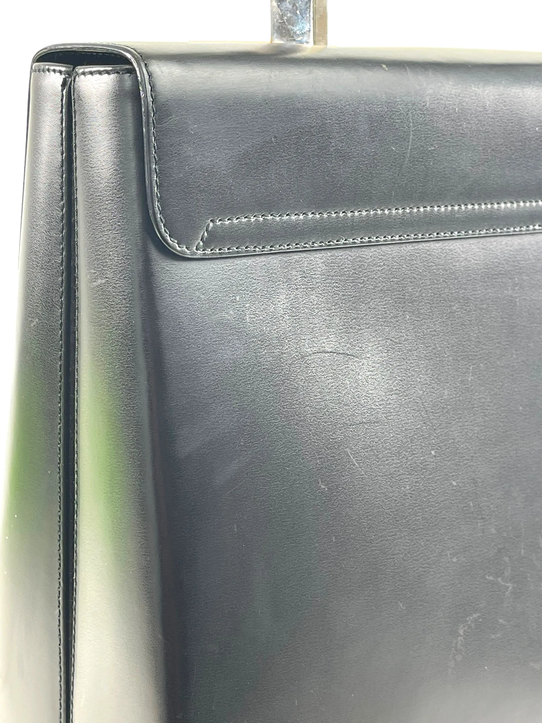 Salvatore Ferragamo Black Structured Leather Satchel