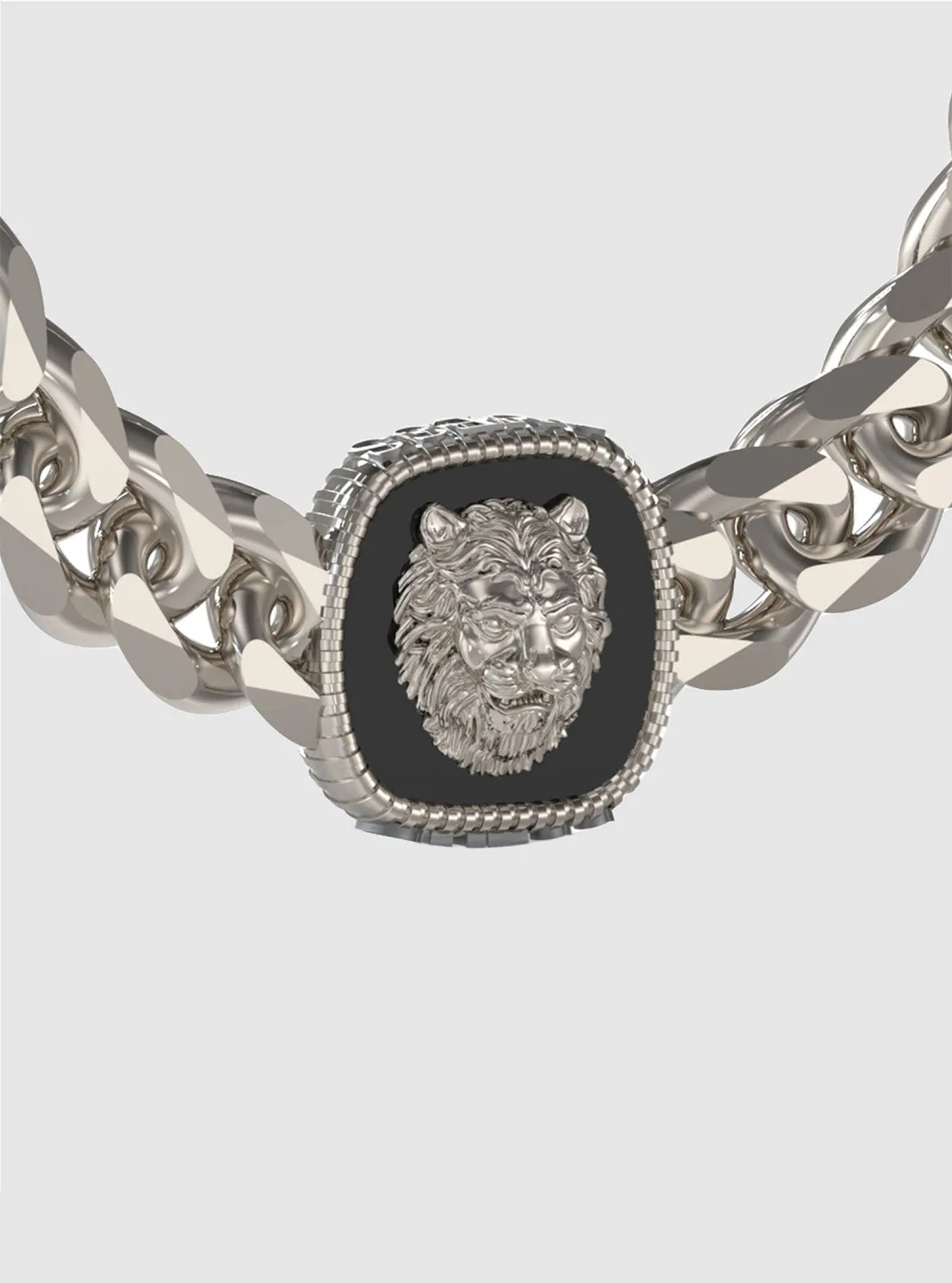 Silver Lion Thick Chain Bracelet