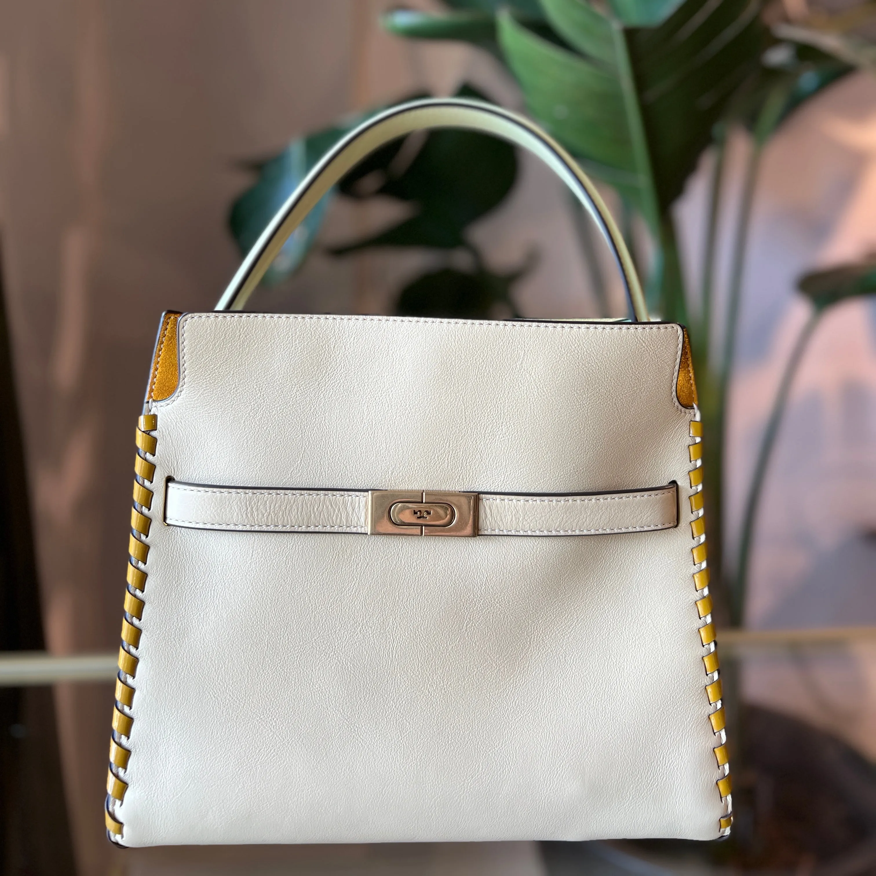 TORY BURCH Lee Radziwill Small White Leather Double Shoulder Bag