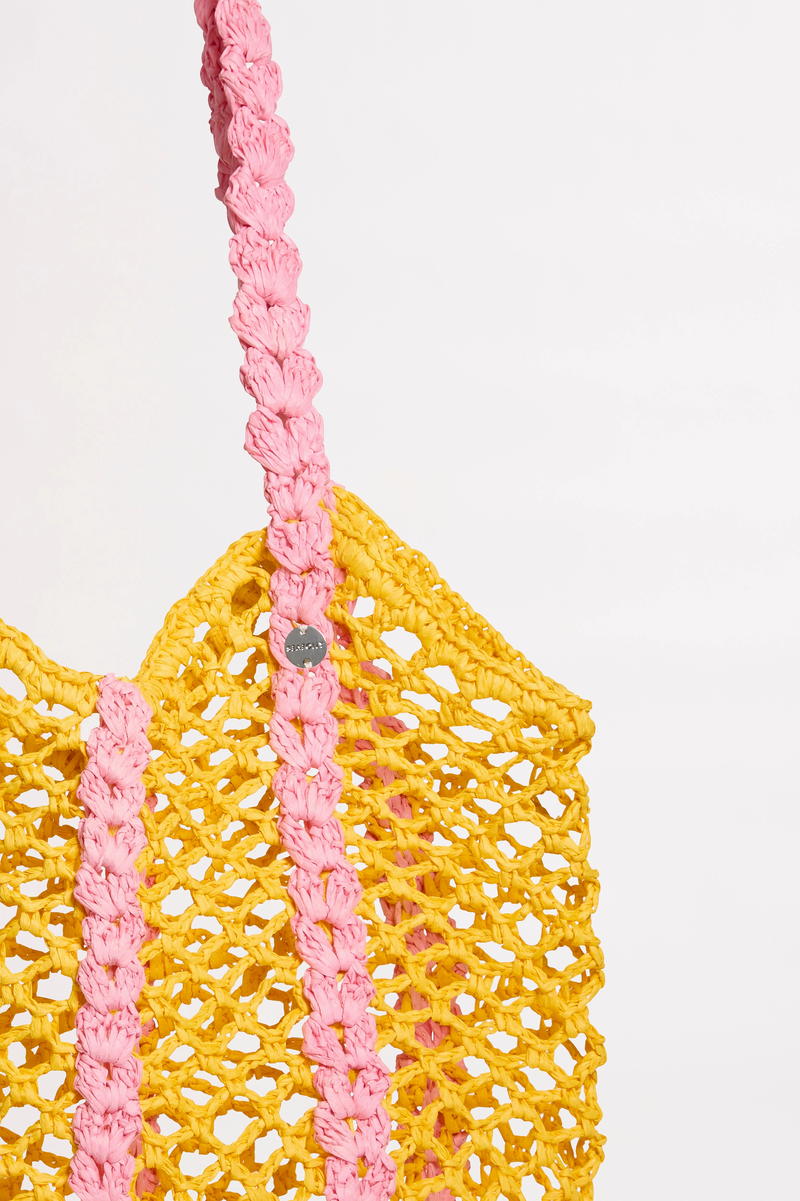 Waves Woven Tote - Pink/Yellow